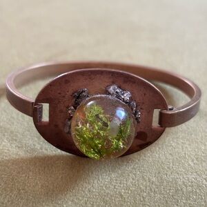 Brass Cuff with Live Moss Resin Globe